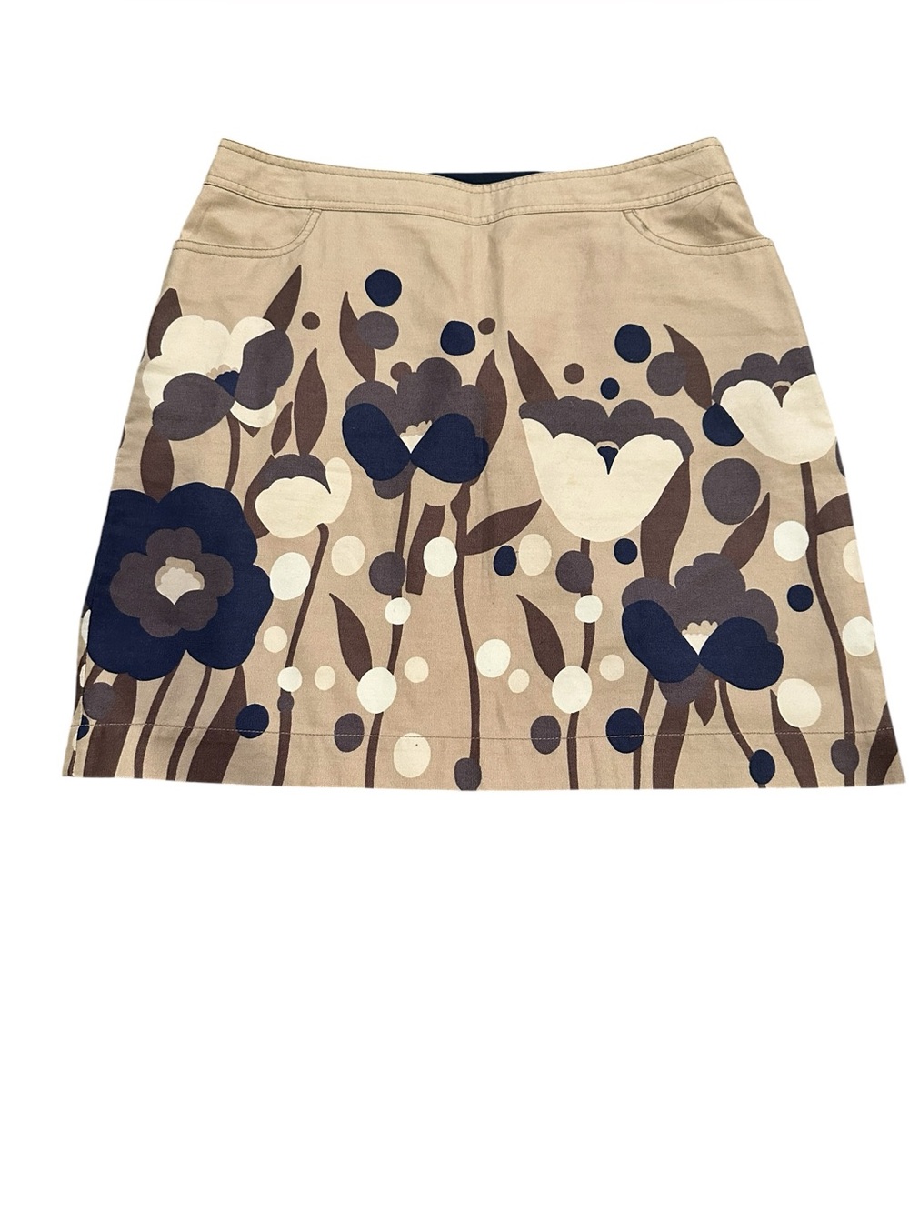 Boden Beige Boho Mod Floral A-Line Skirt with Navy and Brown Print 10
